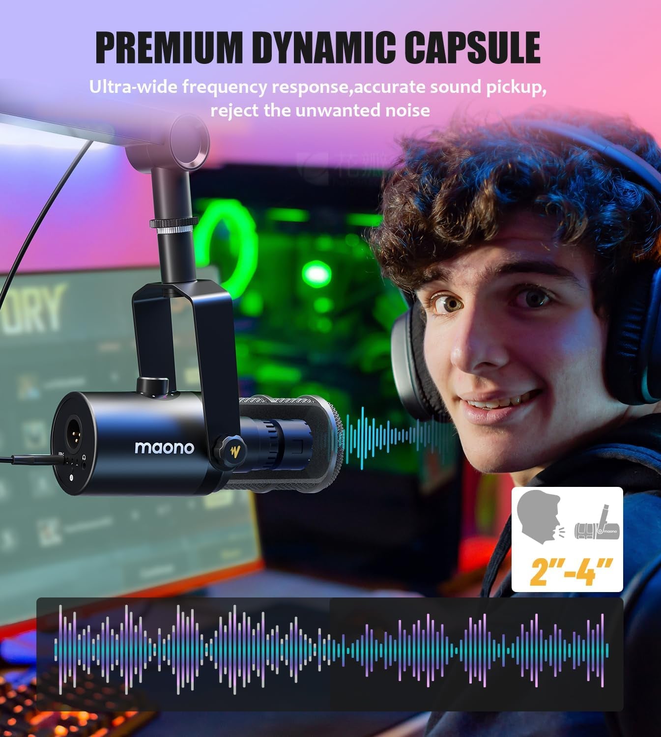 Dynamic Microphone, USB/XLR Podcast PC Microphone with Software, Eq,Tap-To-Mute, Headphone Jack, Gain Knob & Volume Control, Studio Mic for Broadcast, Recording, Streaming & Gaming (PD400X)