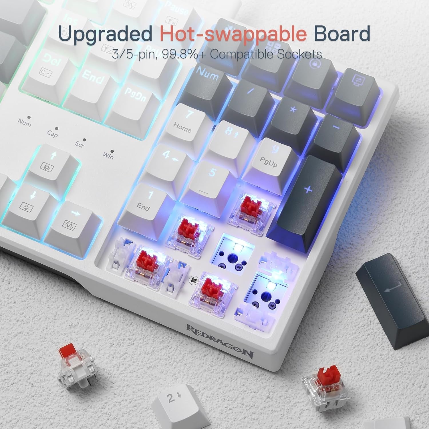 K668 RGB Gaming Keyboard, 108 Keys Wired Mechanical Keyboard W/Extra 4 Hotkeys, Sound Absorbing Foams, Upgraded Hot-Swappable Socket, Mixed Color Keycaps X 2 Sets, Red Switch