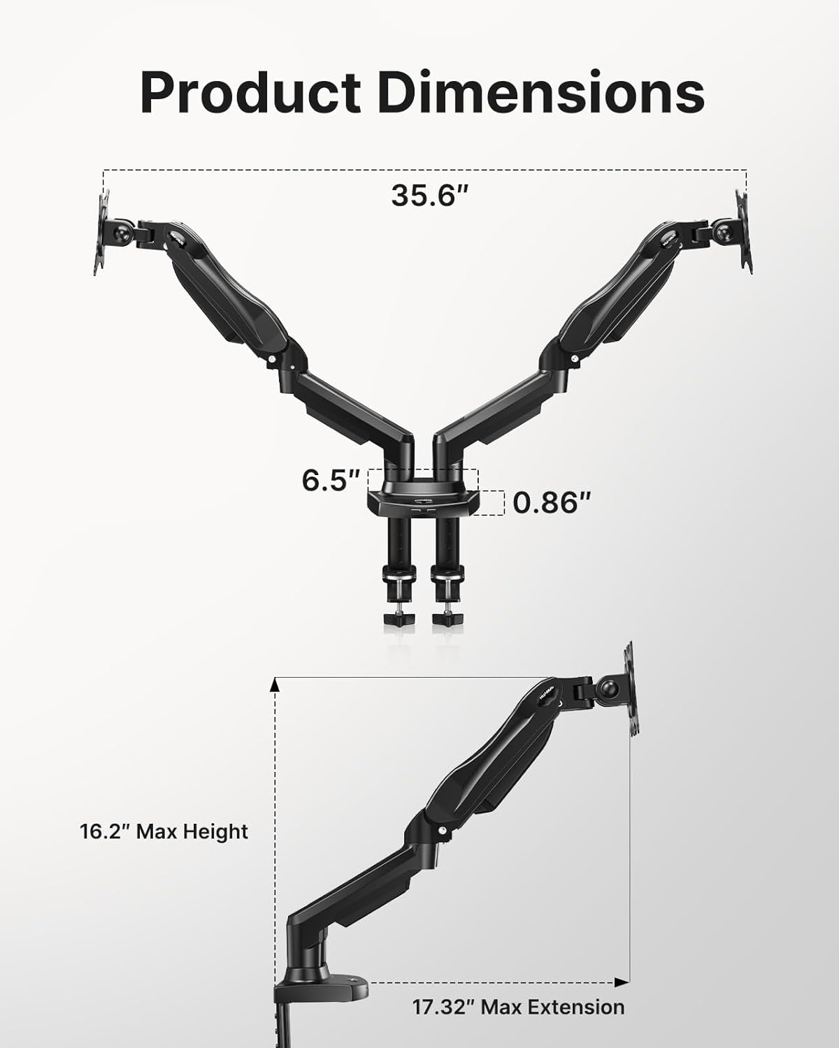 Dual Monitor Stand - Full Adjustable Monitor Desk Mount Swivel Vesa Bracket with C Clamp, Grommet Mounting Base for 13 to 32 Inch Computer Screens - Each Arm Holds 4.4 to 19.8Lbs