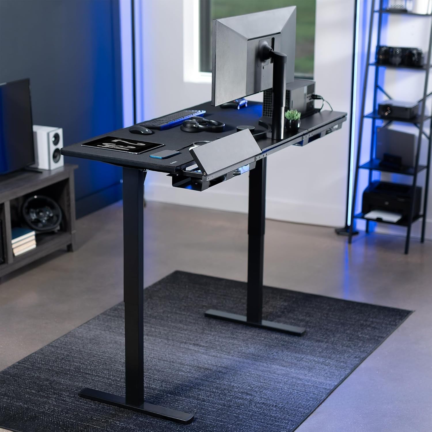 Electric 60 X 30 in Standing Adjustable Gaming Desk with Hidden Cable Trays, Full-Size Mouse Pad, Black Top Black Frame, DESK-KIT-1B6-P3B