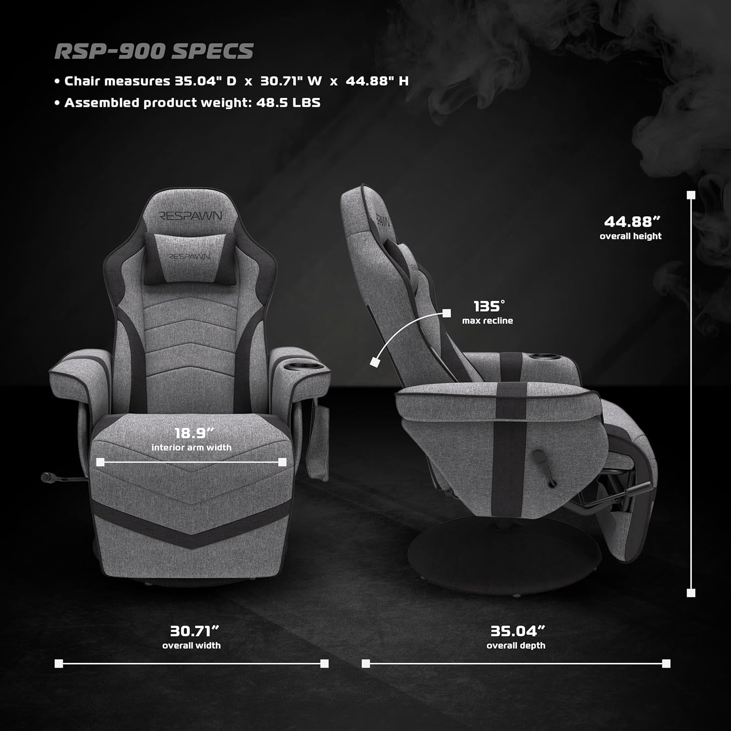 900 Gaming Chair - Video Games Console Recliner, Computer Chair with Adjustable Leg Rest, Cupholder, and Footrest - Gray Fabric