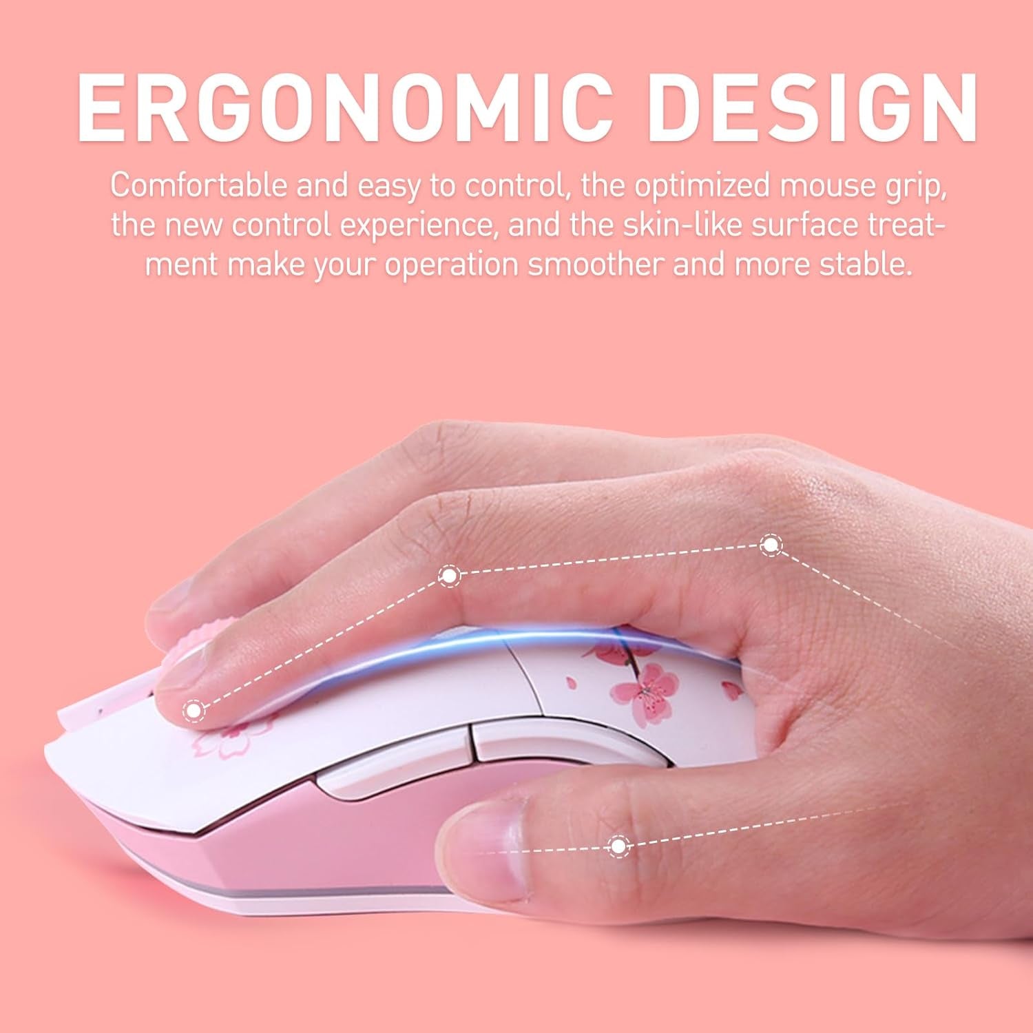 Sakura Pink Wireless Gaming Mouse with Charging Dock Rechargeable RGB,12K DPI,7 Programmable Buttons High-Precision Sensor [300IPS] [1000Hz] for PC Notebook Mac