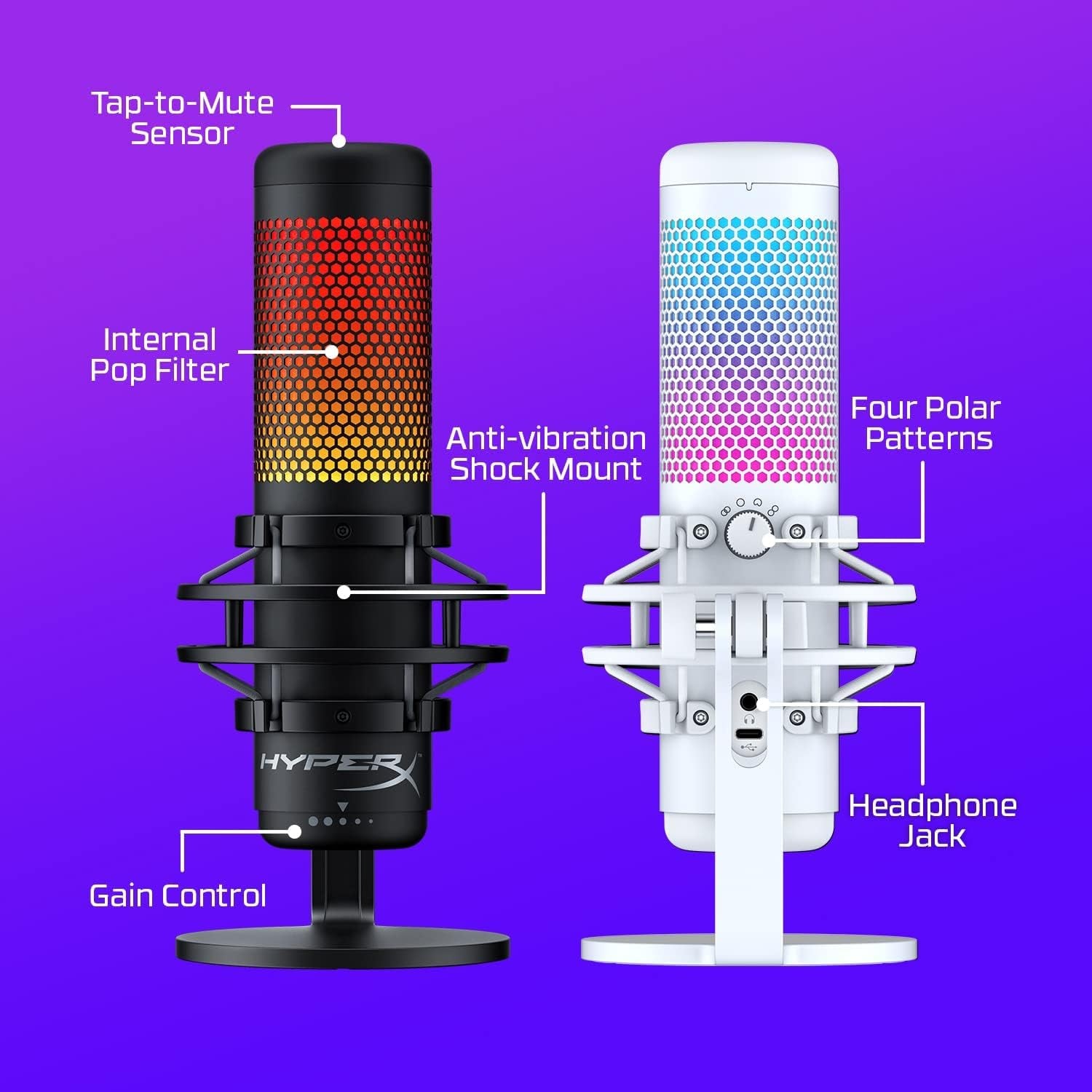 Quadcast S – RGB USB Condenser Microphone for PC, PS4, PS5 and Mac, Anti-Vibration Shock Mount, 4 Polar Patterns, Pop Filter, Gain Control, Gaming, Streaming, Podcasts, Twitch, Youtube, Discord