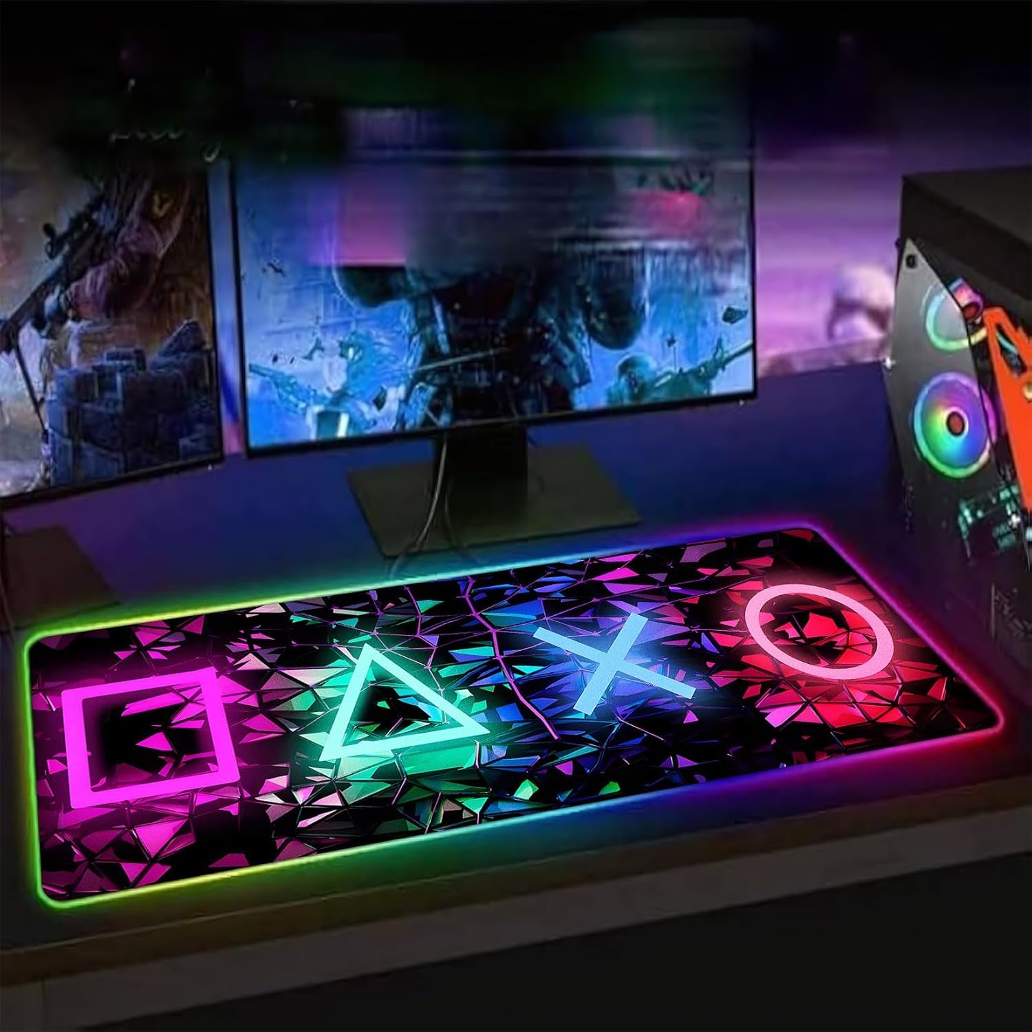 XL RGB Gaming Mouse Pad with 14 Light Modes - Light up Gamer Mouse Pad,31.5 X 11.8In Non-Slip 4 Keys Style Led Large Gamer Mousepad, Black Long Glowing Gaming Accessories for Desk, Waterproof