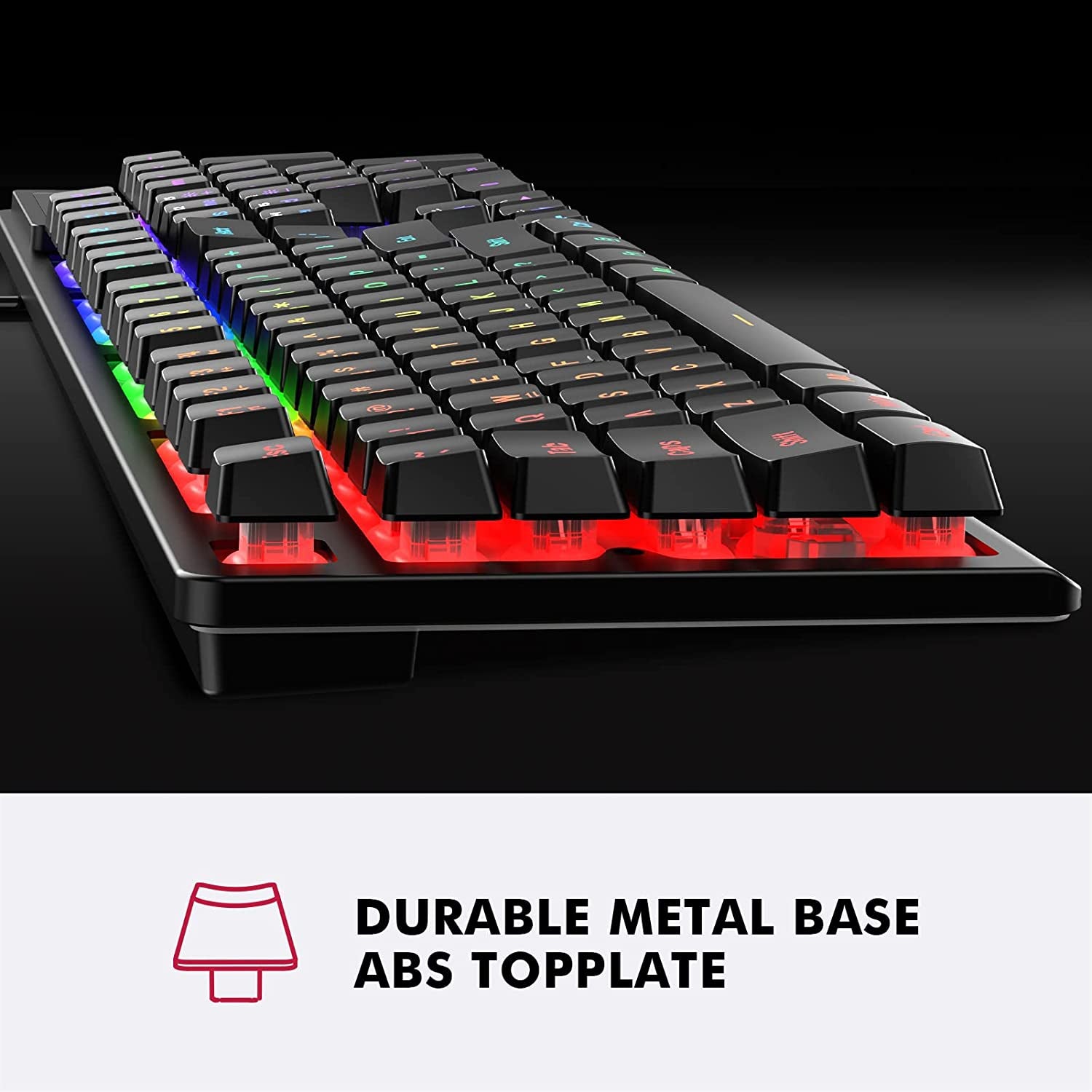 K10 Wired Gaming Keyboard, LED Backlit, Spill-Resistant Design, Multimedia Keys, Quiet Silent USB Membrane Keyboard for Desktop, Computer, PC (Black)
