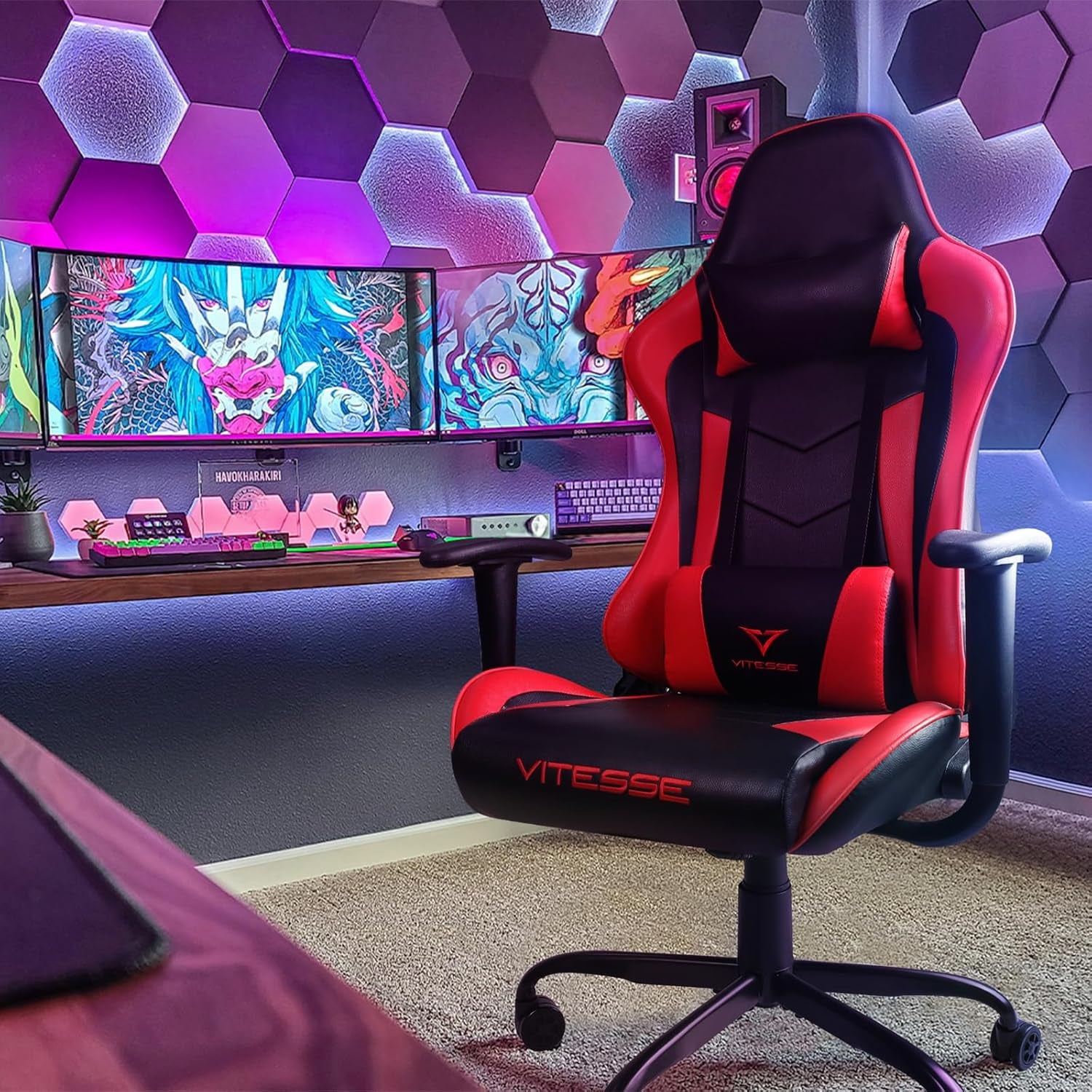 Ergonomic Red Gaming Chair for Adults, 330 Lbs PC Computer Chair, Racing Office Chair, Silla Gamer Height Adjustable Swivel Chair with Lumbar Support and Headrest…