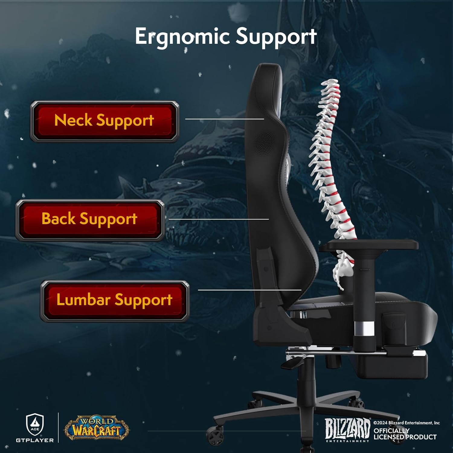 World of Warcraft Edition Video Gaming Chair, Ergonomic Computer Chairs with Footrest and Adjustable Armrest, Height Adjustable Desk Chair with Lumbar Support for Office & Gaming,White
