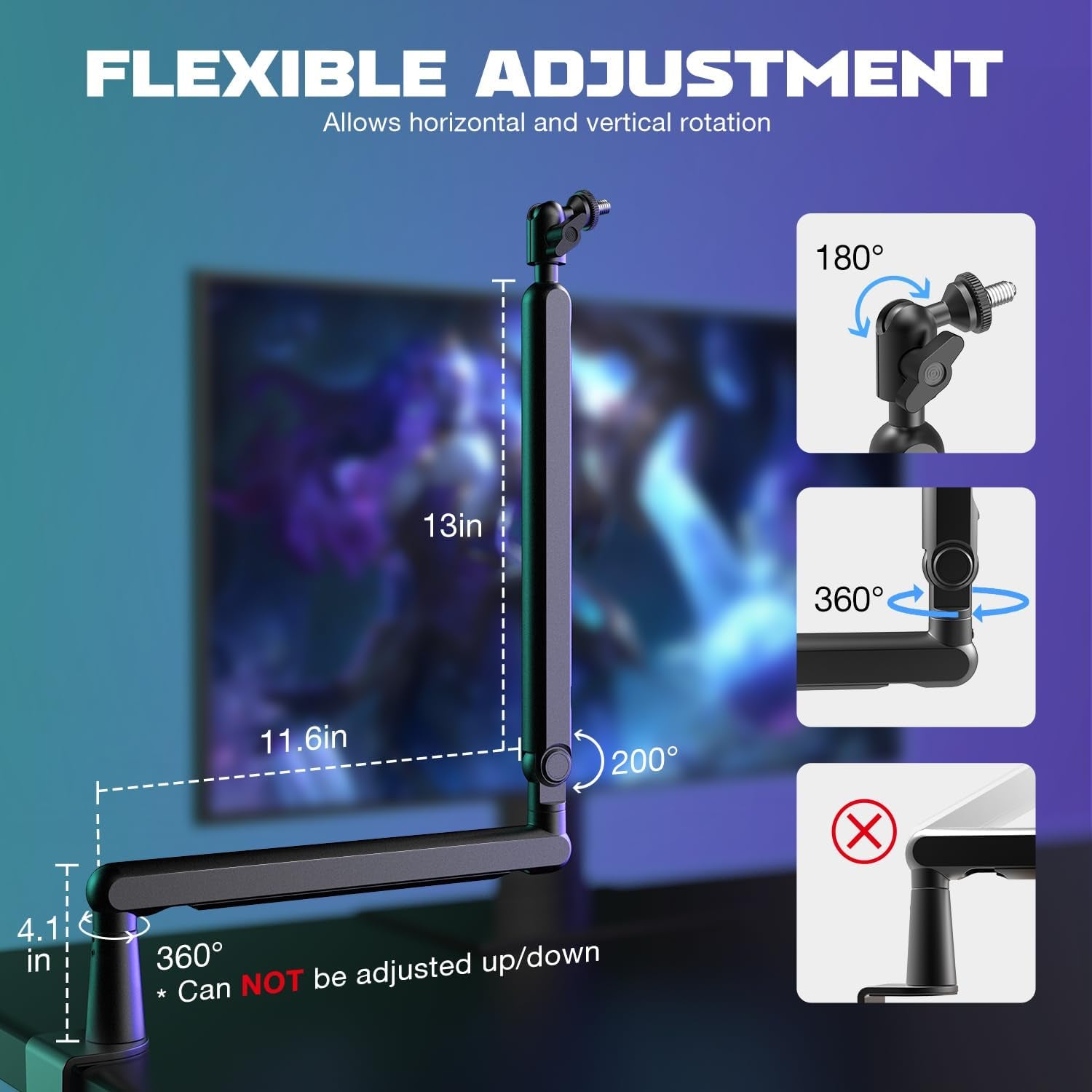 Microphone Boom Arm, Low Profile Adjustable Stick Microphone Arm Stand with Desk Mount Clamp, Screw Adapter, Cable Management, for Podcast Streaming Gaming Studio-Bm88