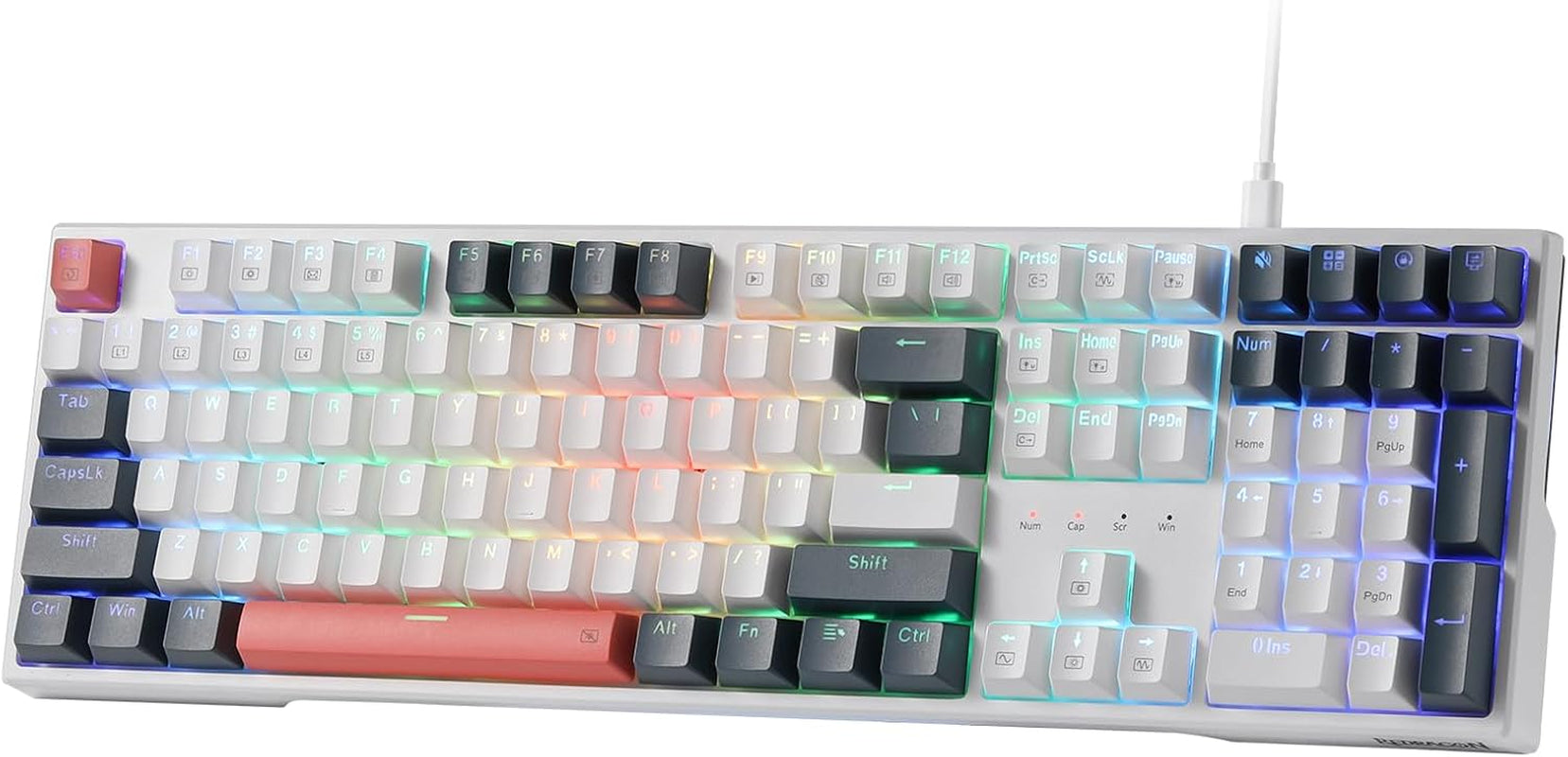 K668 RGB Gaming Keyboard, 108 Keys Wired Mechanical Keyboard W/Extra 4 Hotkeys, Sound Absorbing Foams, Upgraded Hot-Swappable Socket, Mixed Color Keycaps X 2 Sets, Red Switch