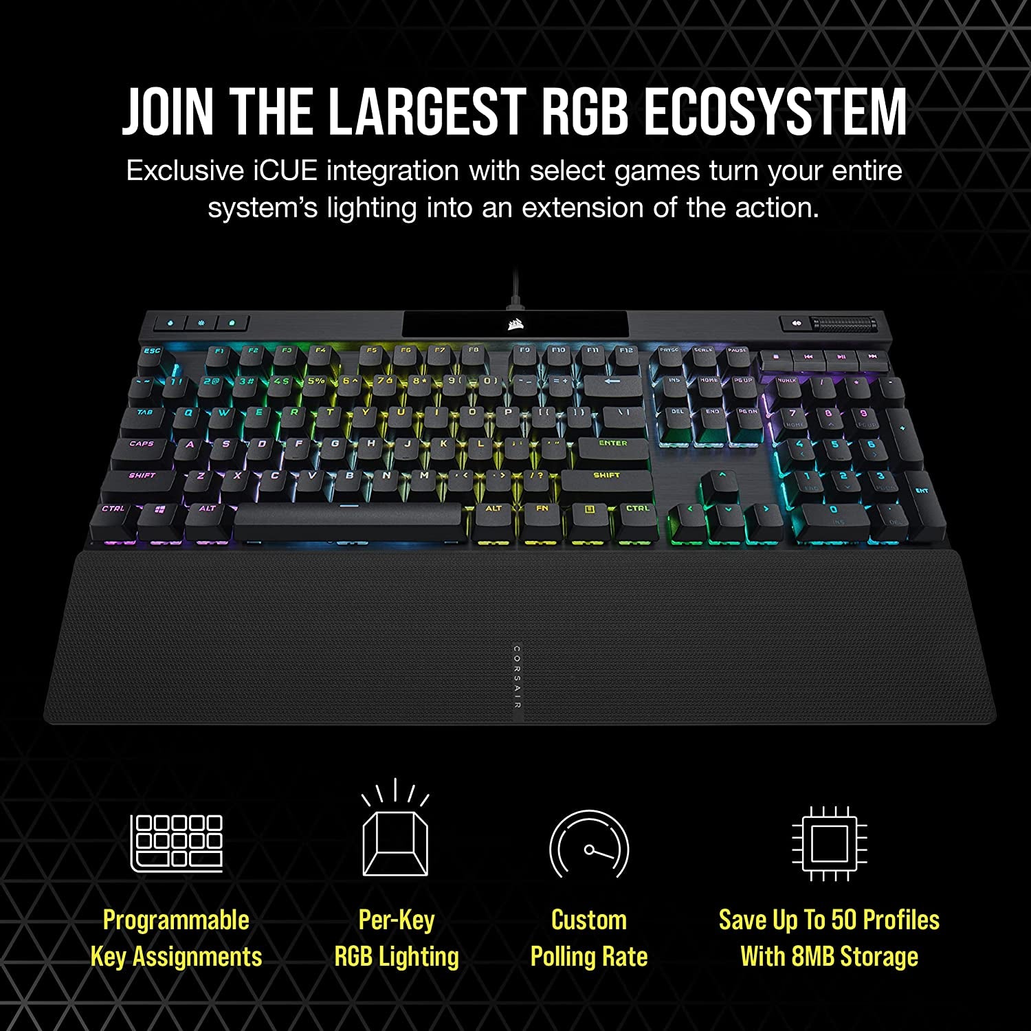 K70 RGB PRO Wired Mechanical Gaming Keyboard (CHERRY MX RGB Blue Switches: Tactile and Clicky, 8,000Hz Hyper-Polling, PBT DOUBLE-SHOT PRO Keycaps, Soft-Touch Palm Rest) QWERTY, NA - Black
