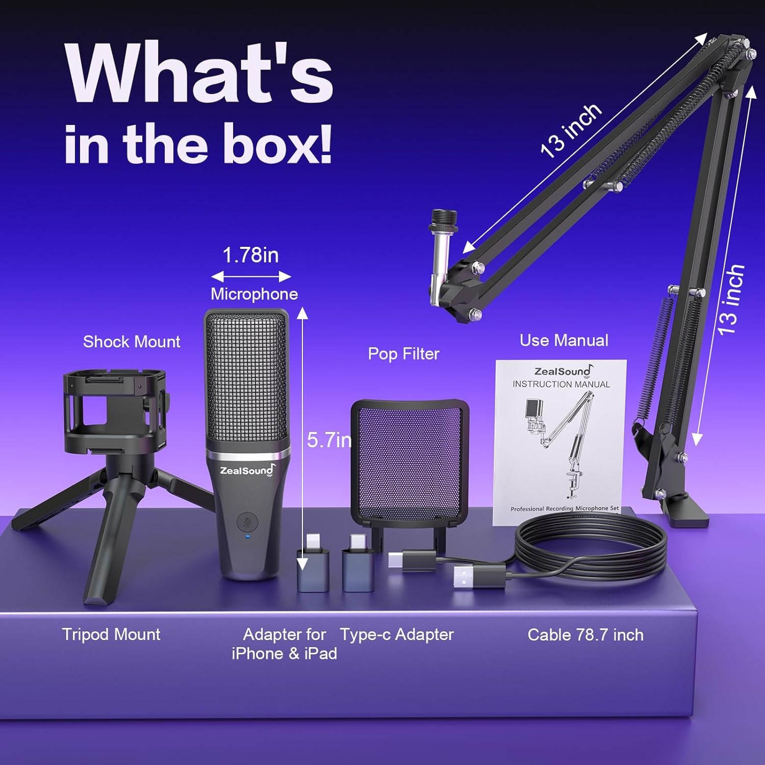 Gaming USB Microphone,Noise Cancellation Condenser Mic,Rgb Microphone with Mute,Gain,Monitoring,Boom Arm,Pop Filter for Phone,Pc,Computer,Ps4,Ps5,Mac,Streaming,Podcast,Twitch,Youtube,Discord