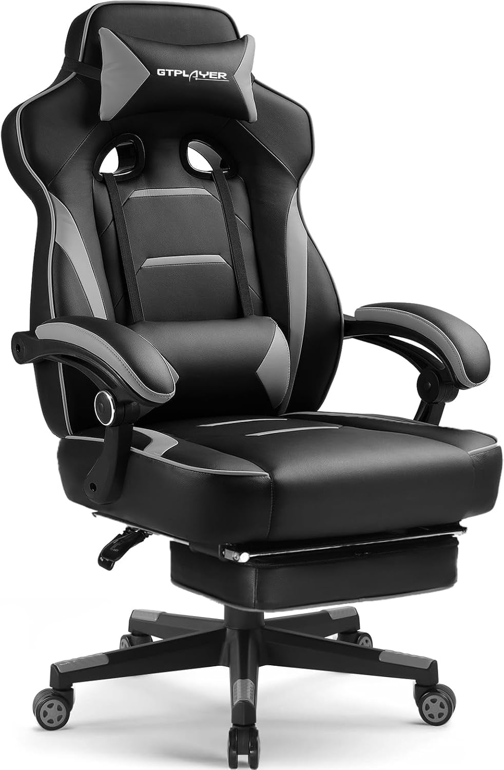 Gaming Chair with Footrest, Big and Tall Computer Game Chair 350Lb Racing Style, Ergonomic High Back Lumbar Support and Recliner, Moon Gray