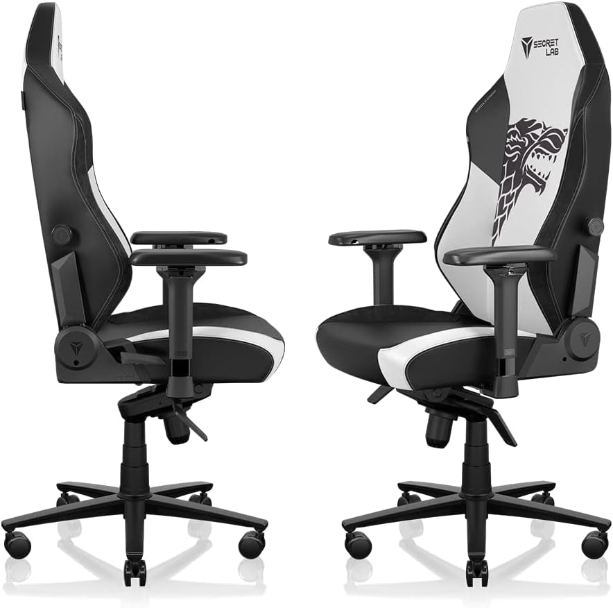 Titan Evo House Stark Gaming Chair - Reclining - Ergonomic & Comfortable Computer Chair with 4D Armrests - Magnetic Head Pillow & Lumbar Support - Small - Black/White - Leatherette
