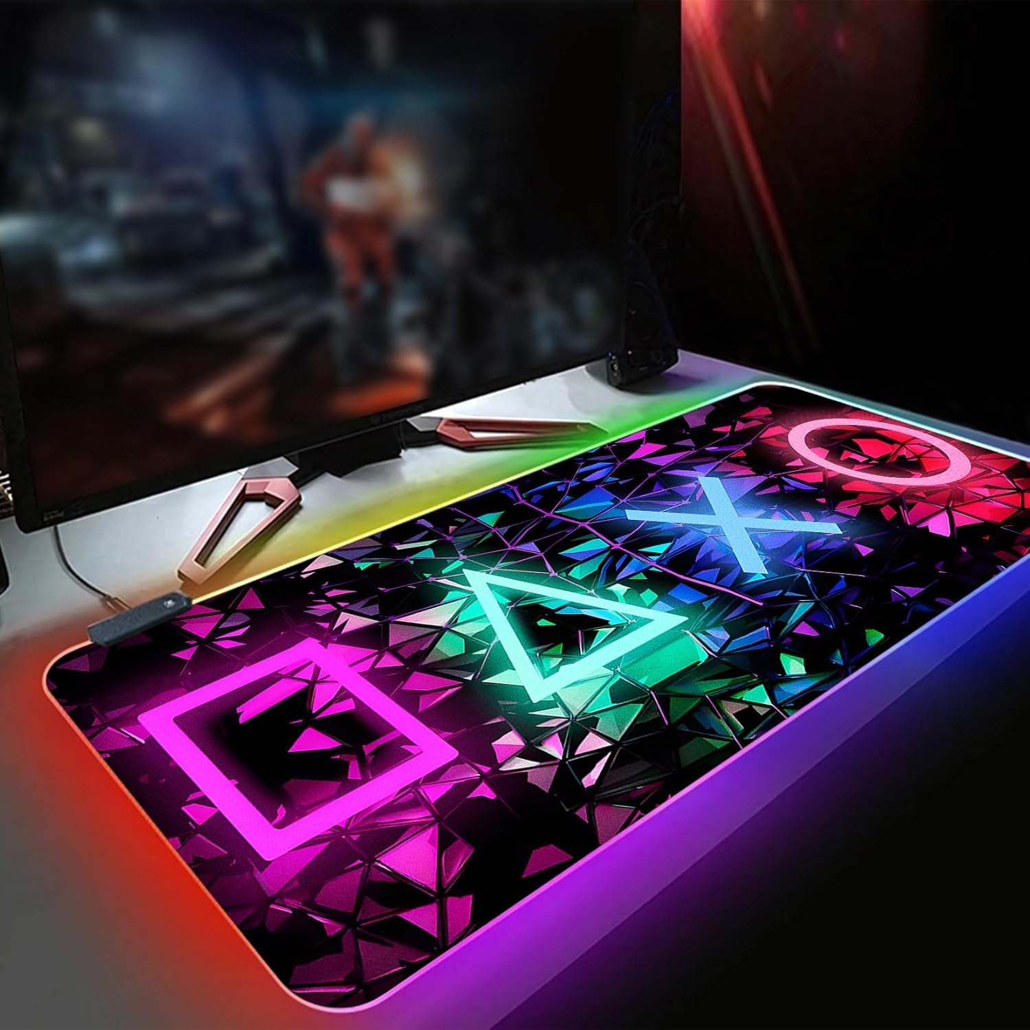 XL RGB Gaming Mouse Pad with 14 Light Modes - Light up Gamer Mouse Pad,31.5 X 11.8In Non-Slip 4 Keys Style Led Large Gamer Mousepad, Black Long Glowing Gaming Accessories for Desk, Waterproof