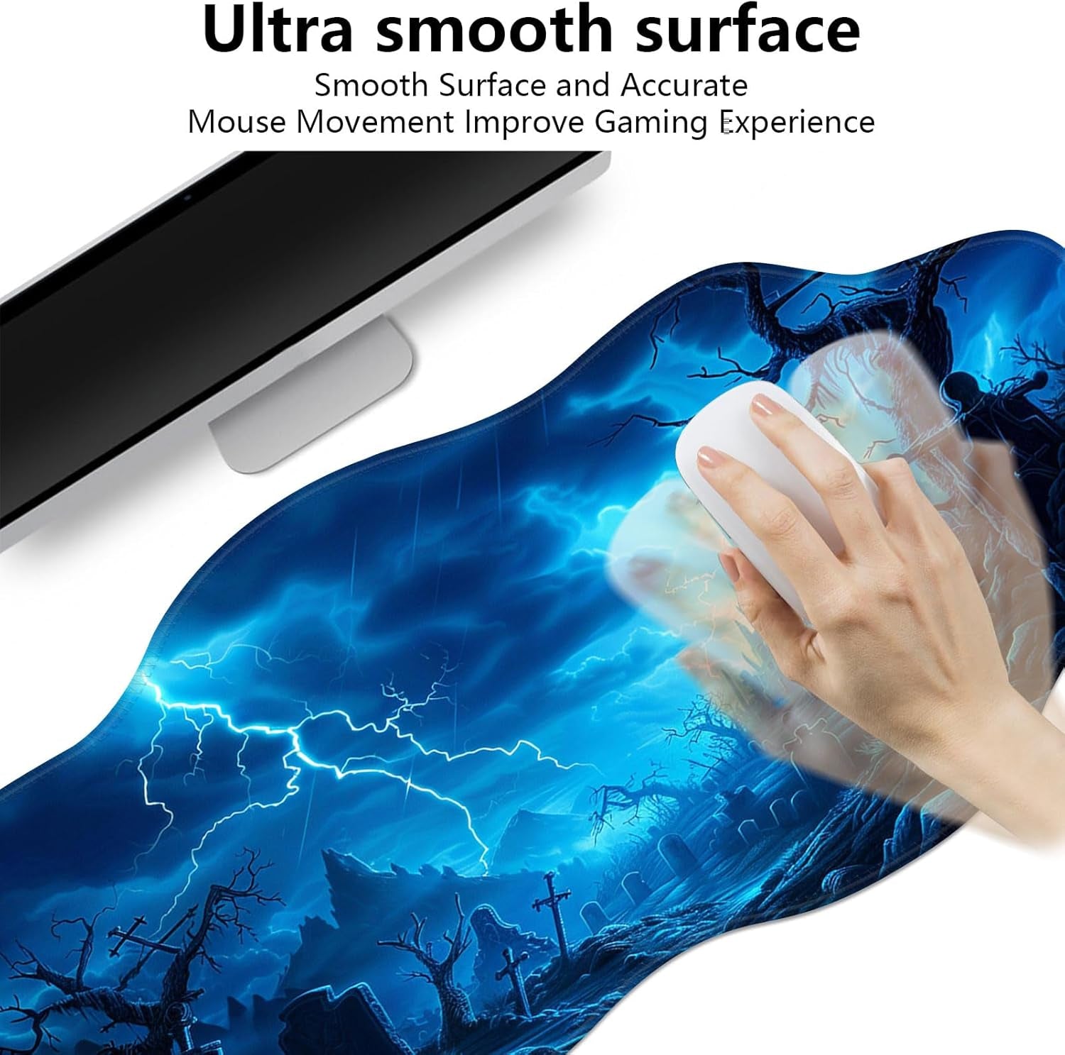 Extended Gaming Mouse Pad (35.4 X 15.7 In) Non-Slip Rubber Base, Large Mousepad XXL, Stitched Edges, Big Mouse Pad for Office, Gaming, & Home Use, Ominous Graveyard