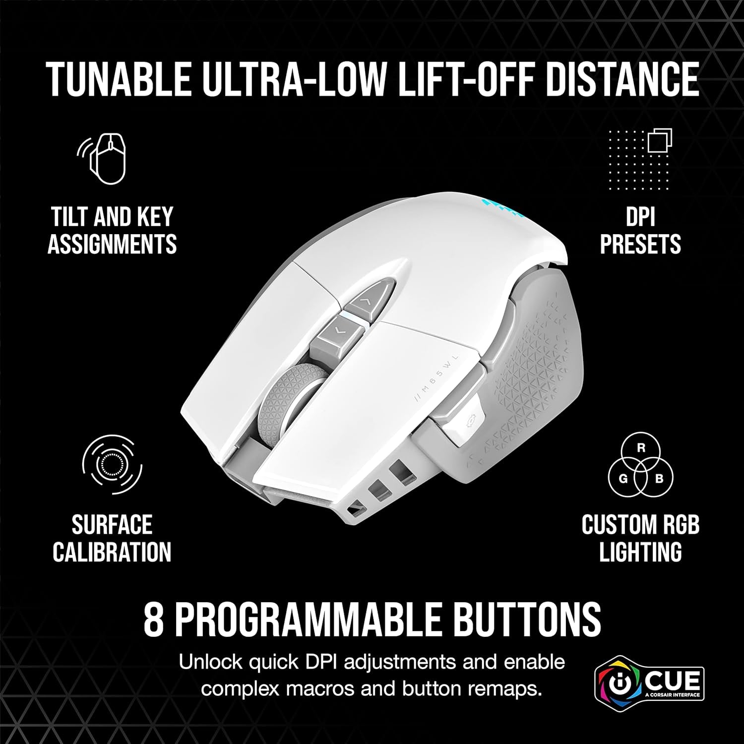 M65 RGB Ultra Wireless Tunable FPS Gaming Mouse - Sub-1Ms Slipstream Wireless Technology, 26,000 DPI Optical Sensor, up to 120 Hours of Battery Life, 8 Programmable Buttons - White