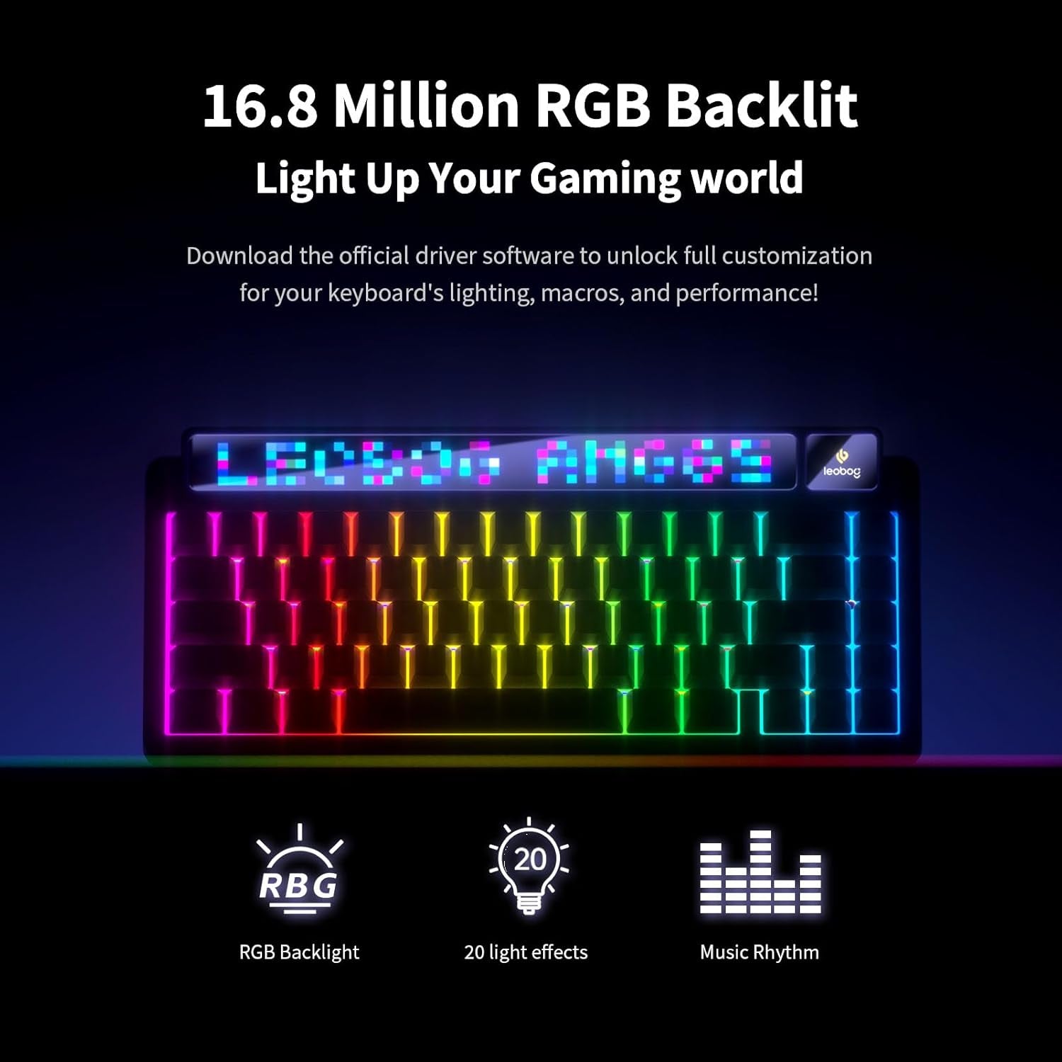 X Aula AMG65 Mechanical Gaming Keyboard with Dual Screen, 65% Wireless Small Custom Keyboard RGB, Bluetooth/2.4G/Wired, Rapid Trigger, Hot Swappable for Windows Laptop PC Mac - Purple