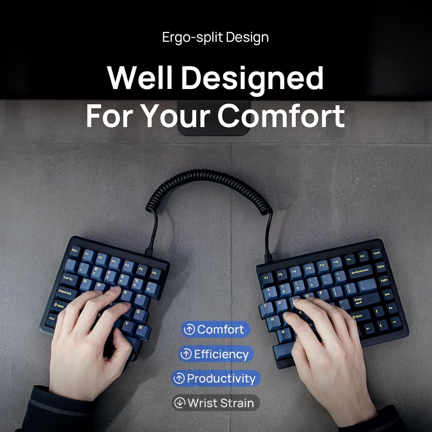 MD770 RGB BT5.0 Glaze Blue TKL Ergonomic Mechanical Keyboard, 75% Split Layout, Cherry MX, PBT Doubleshot Keycap, Mac/Windows OS Compatible (Cherry Blue)