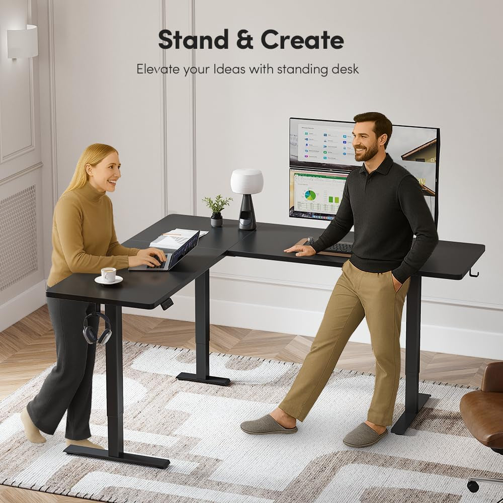 75X63 L Shaped Standing Desk, Electric Height Adjustable L Shaped Desk, Suitable for Home Office, Black