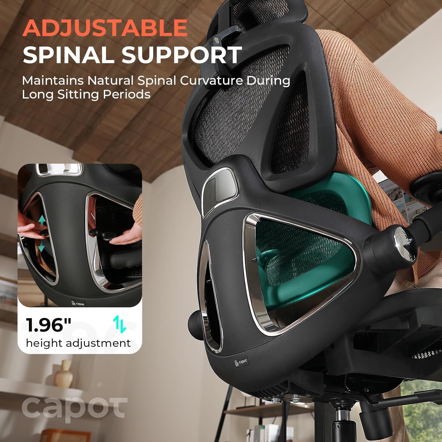 Ergonomic Mesh Office Chair, Adjustable Lumbar High Back Desk Chair 400Lbs, 4D Flip-Up Arms, 3-Level Tilt Backrest, 3D Headrest, PU Wheels, Swivel Rolling Computer Seating for Long Desk Work
