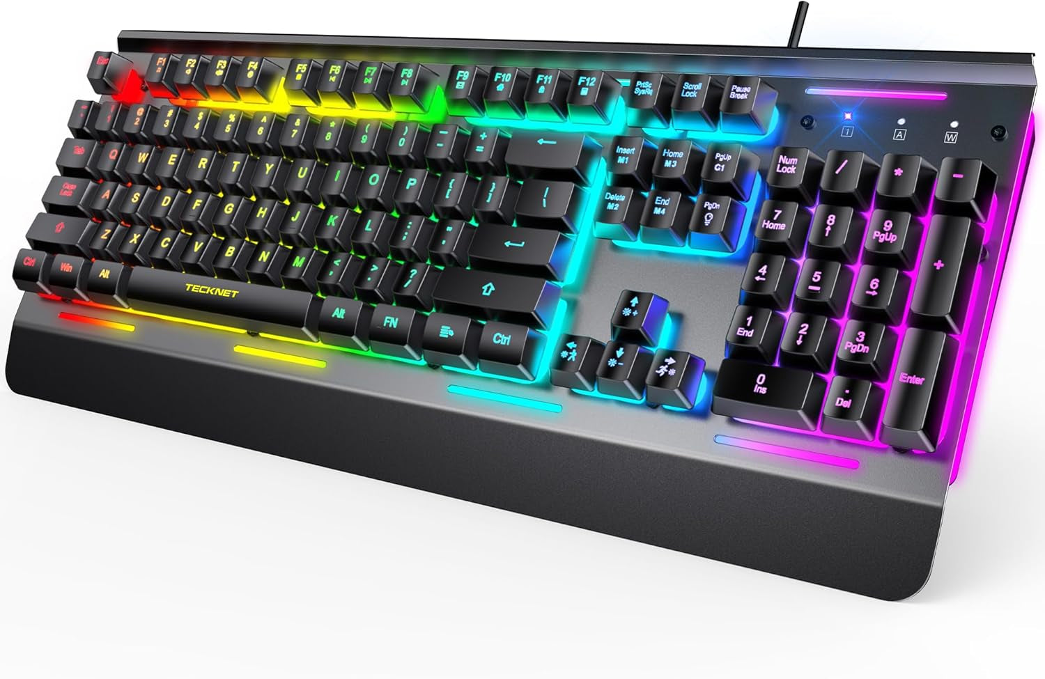 Gaming Keyboard, USB Wired Computer Keyboard, 15-Zone RGB Illumination, IP32 Water Resistance, 25 Anti-Ghosting Keys, All-Metal Panel (Whisper Quiet Gaming Switch)