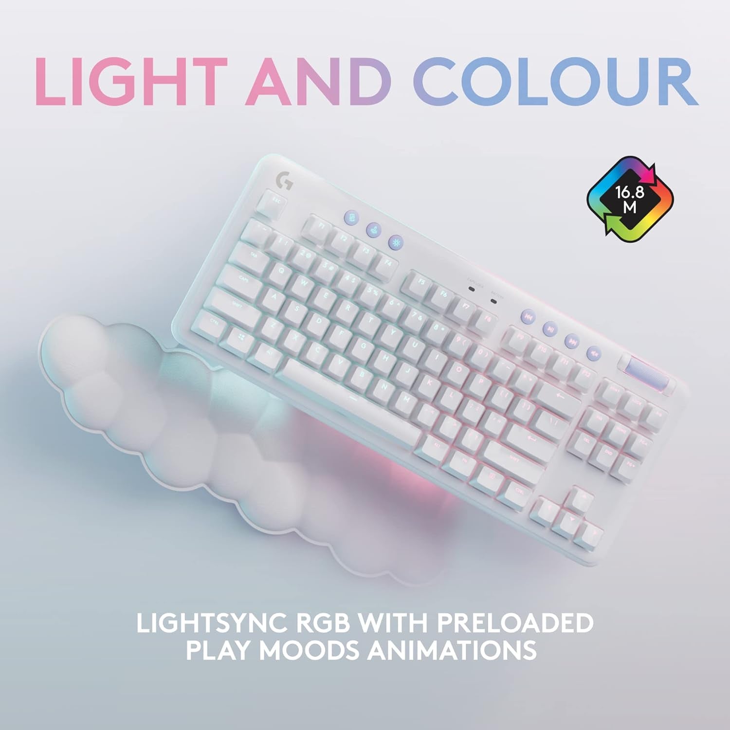 715 Wireless Mechanical Gaming Keyboard with LIGHTSYNC RGB, LIGHTSPEED, Tactile Switches (GX Brown), and Keyboard Palm Rest, Pc/Mac Compatible - White Mist