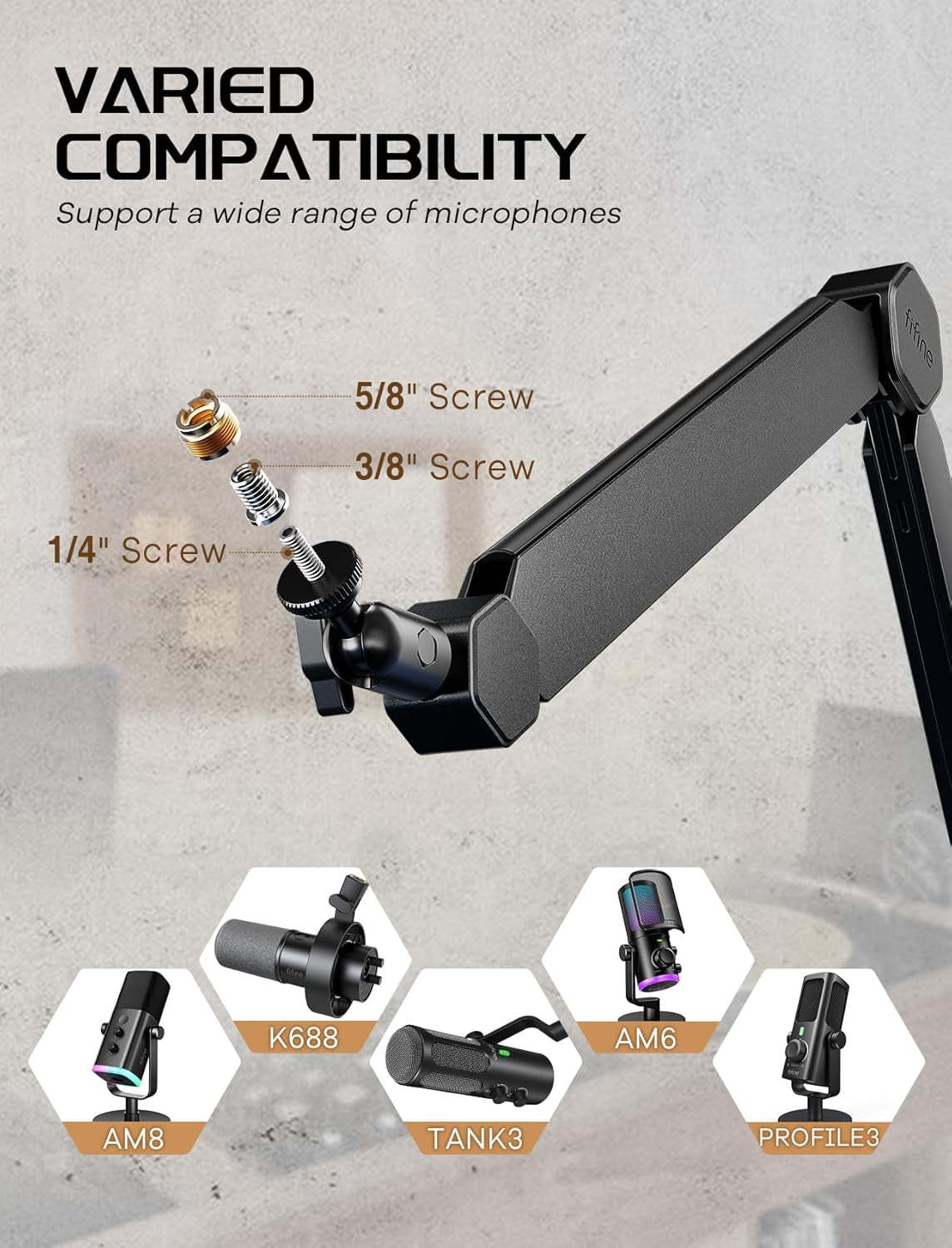 Mic Arm Stand, Microphone Boom Arm with Desk Clamp, Cable Channels, 3/8" to 5/8" Threads, Heavy Metal Microphone Stand for Podcast, Vocal Recording, Gaming-Bm66 Black