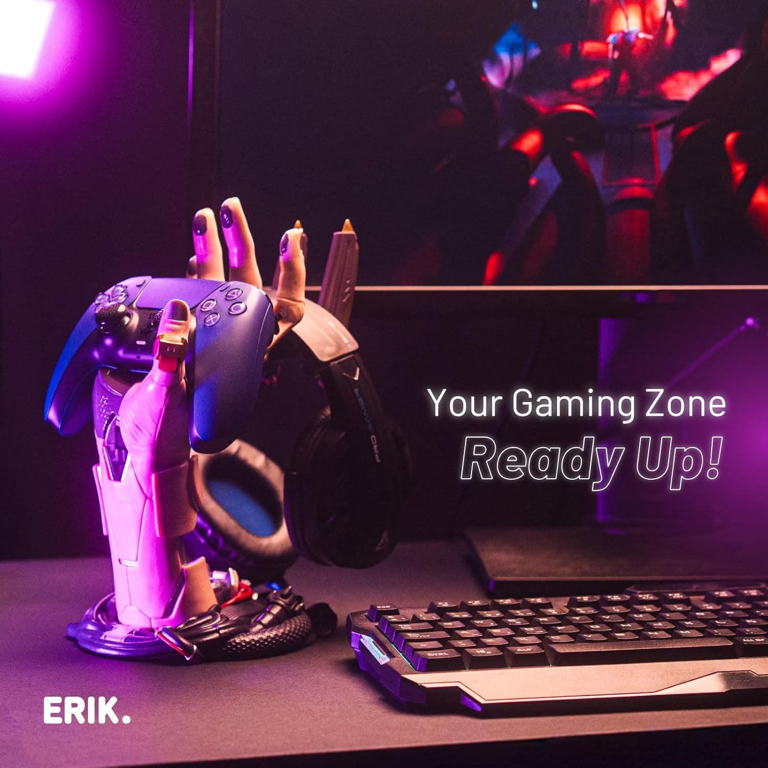 Cyberpunk Gaming Controller Holder | Gaming Headset Stand | Gaming Stuff & Gaming Room Decor | Controller Stand Perfect for Gamer Gifts | 6.3 X 7.9 X 10.8 In