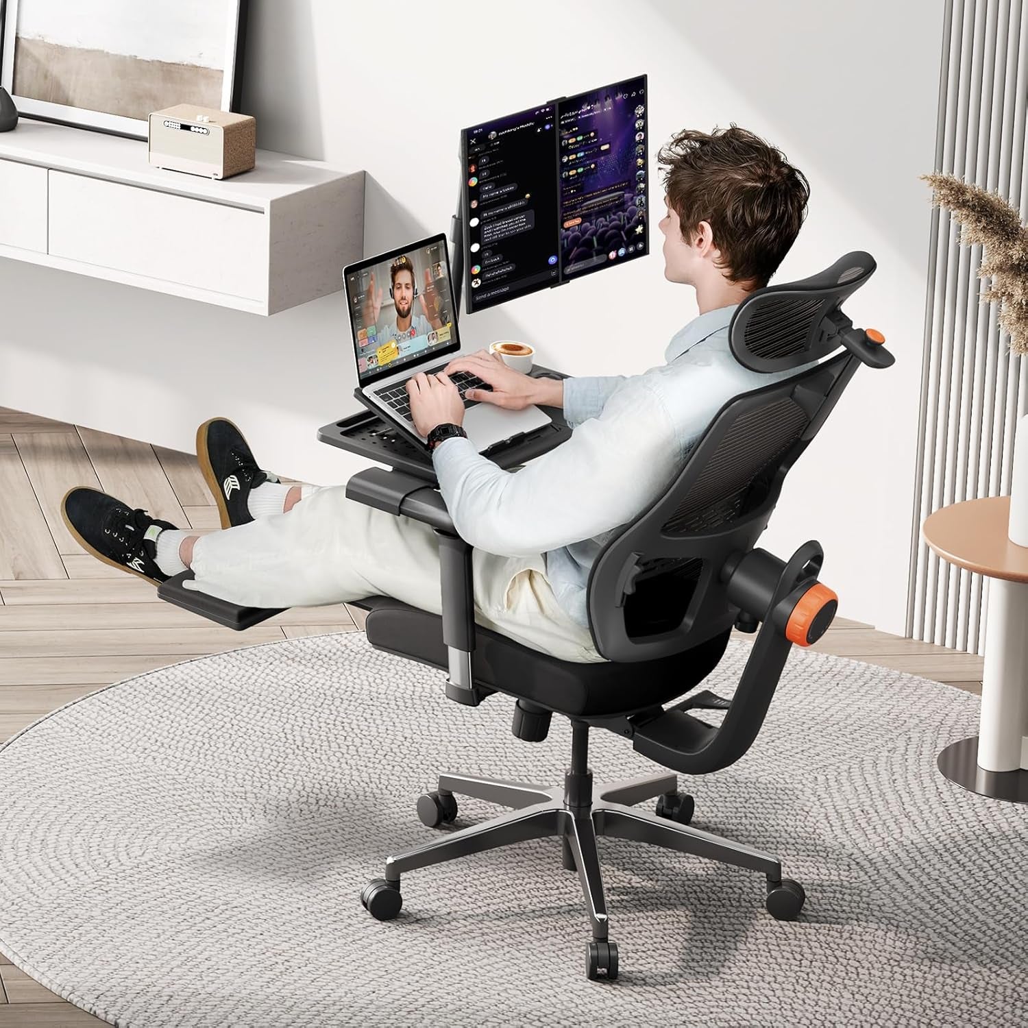 Ergonomic Office Chair with Footrest - Home Office Desk Chair with Adaptive Lumbar Support, 4D Armrest, Adjustable Seat Depth & Height