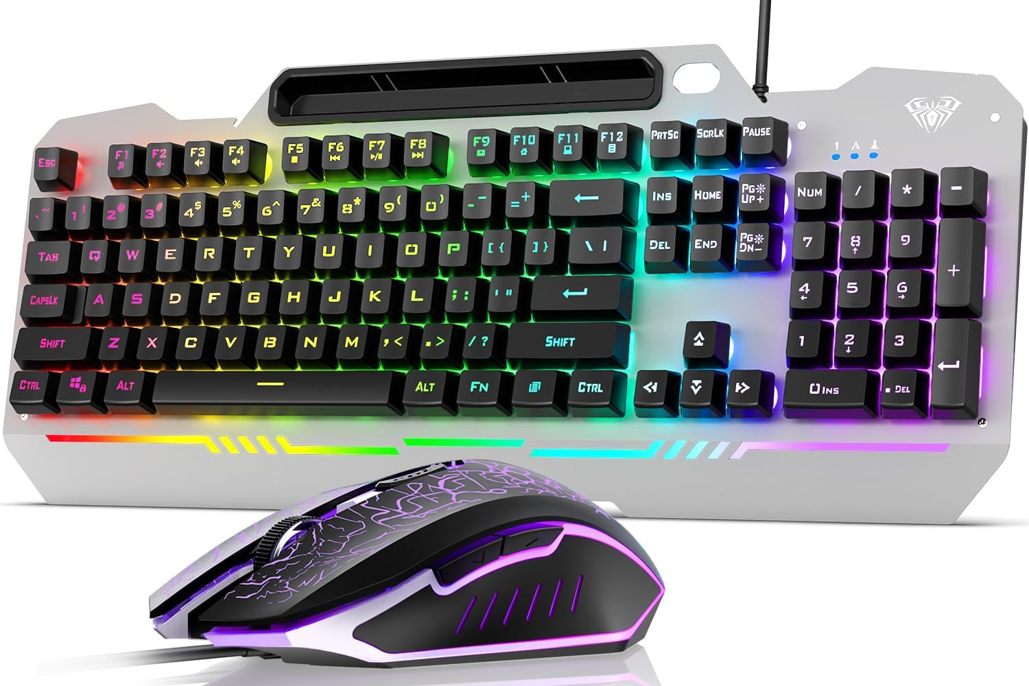 Keyboard, T102 104 Keys Gaming Keyboard and Mouse Combo with RGB Backlit Number Pad, All-Metal Panel Waterproof Light up PC Keyboard, USB Wired Computer Keyboards Gaming for MAC Xbox PC Gamer