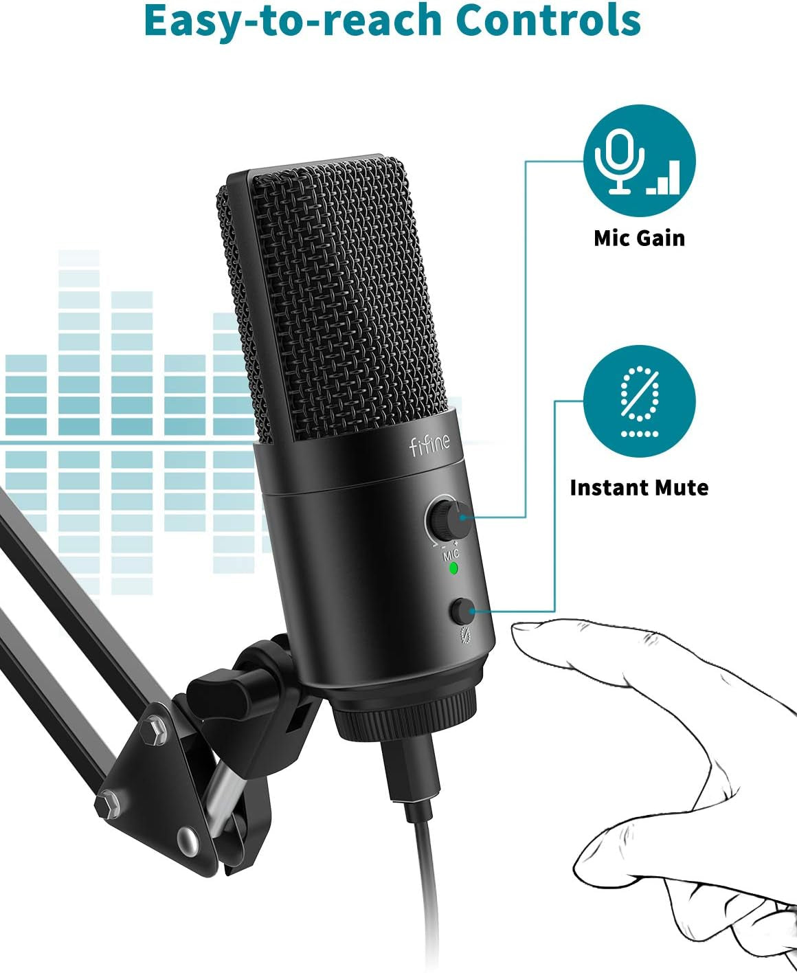 USB Desktop PC Microphone with Pop Filter for Computer and Mac, Studio Condenser Mic with Gain Knob Mute Button Headphone Jack for Gaming Streaming Recording Youtube, Extra USB-C Plug-K683A