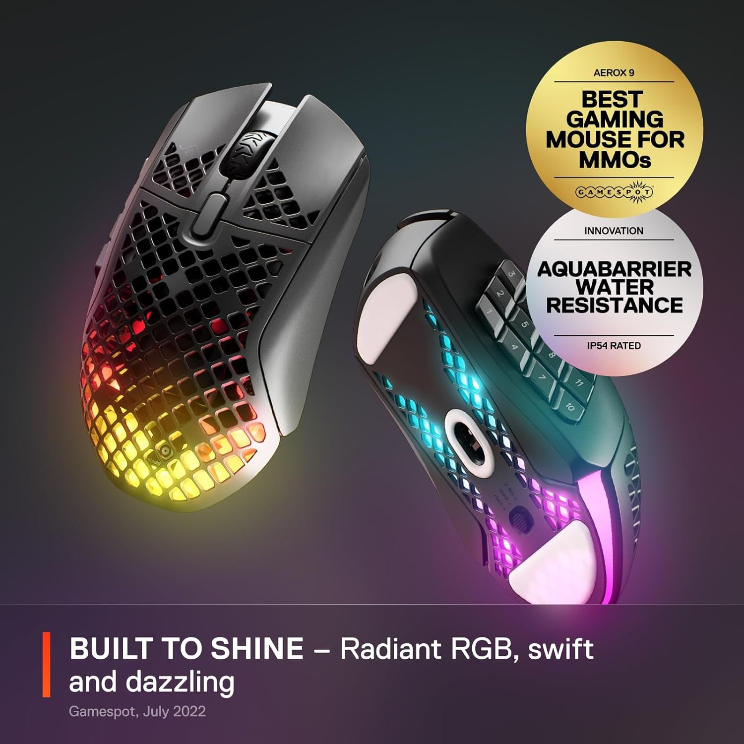 Aerox 9 Wireless - Holey RGB Gaming Mouse - Ultra-Lightweight Water Resistant Design - 18 Buttons – Bluetooth/2.4 Ghz - 18K DPI Truemove Air Optical Sensor