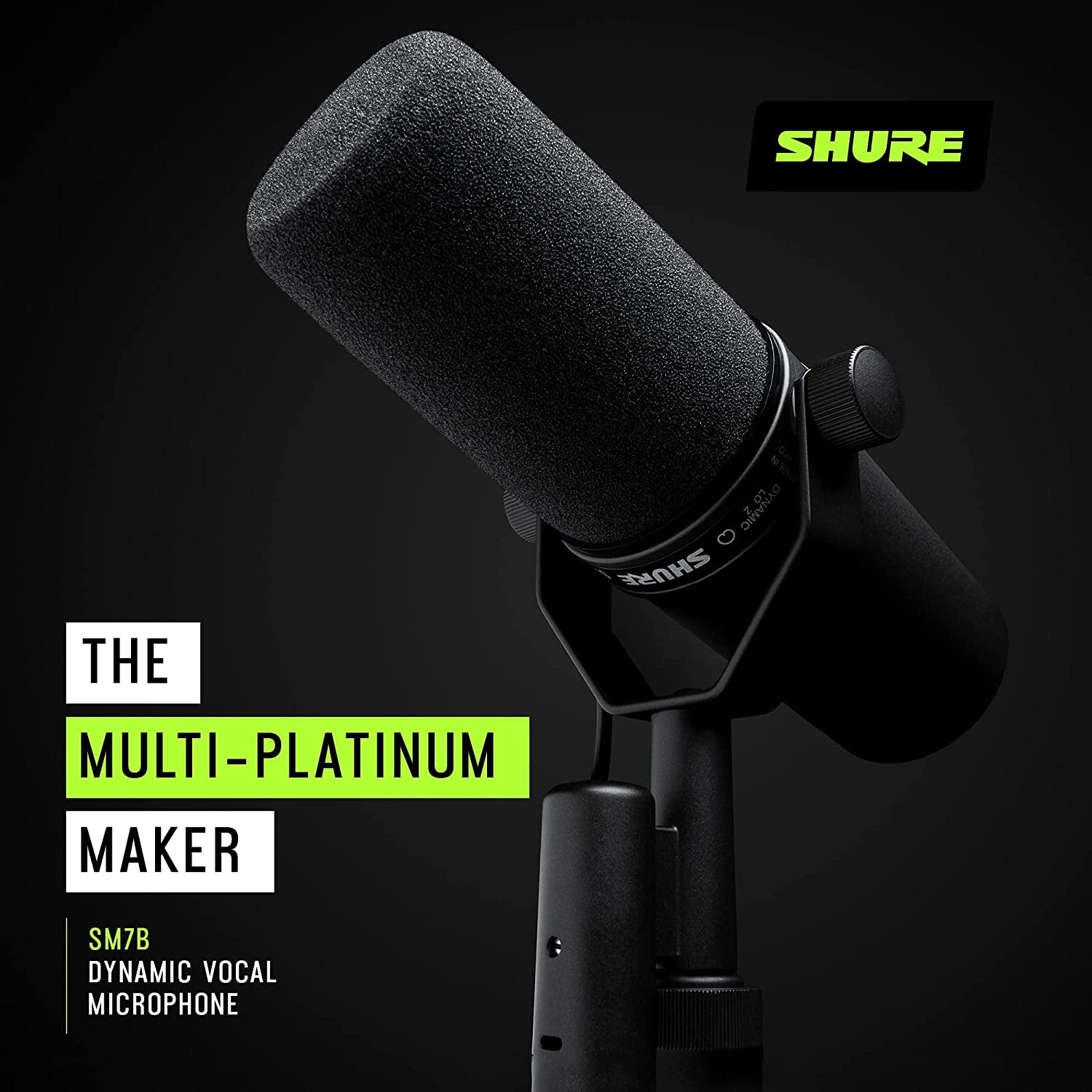 SM7B Microphone - Vocal Dynamic Studio Mic for Broadcast, Podcast, Recording, Gaming & Streaming, XLR, Rugged Construction, Detachable Windscreen, Smooth Sound, Warm Vocals, Wide-Range Frequency